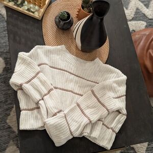 moon & madison Cream and Brown Striped Sweater